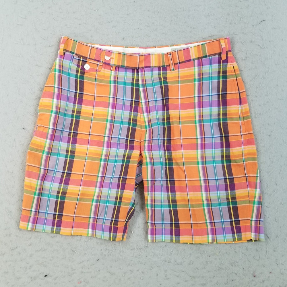 Polo Ralph Lauren Shorts Mens 36 Orange Authentic India Madras Plaid Flat Front